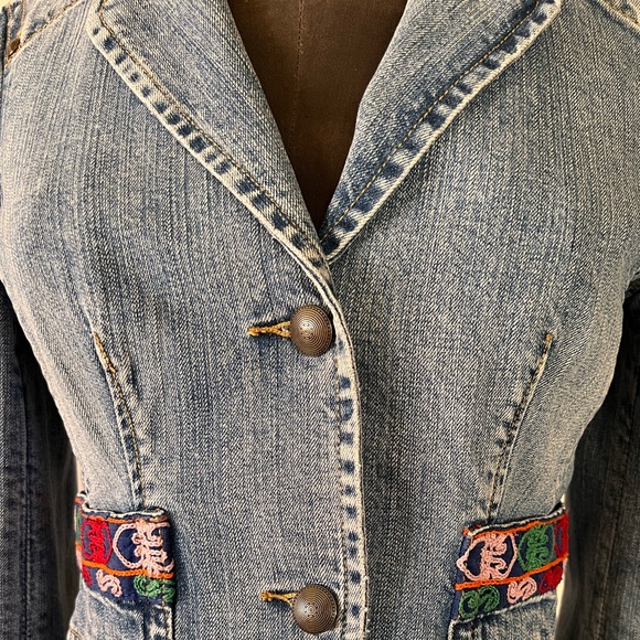 Eight Sin Embroidered Denim Blazer Jacket Boho Festival Size S - Picture 10 of 14